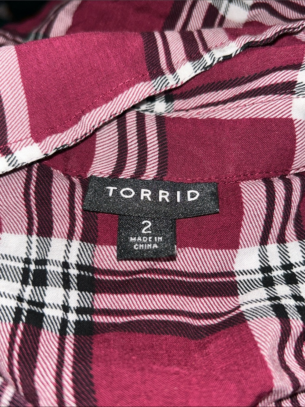 torrid Raspberry Plaid Button-Down Shirt - Picture 2 of 5